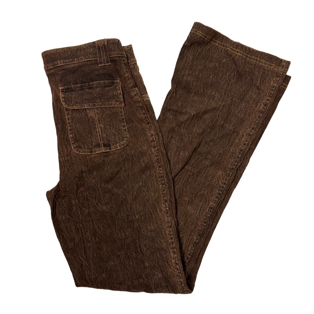 Equestrian Brown Embossed Corduroy Bootcut Pants Size Small Boho Western Retro